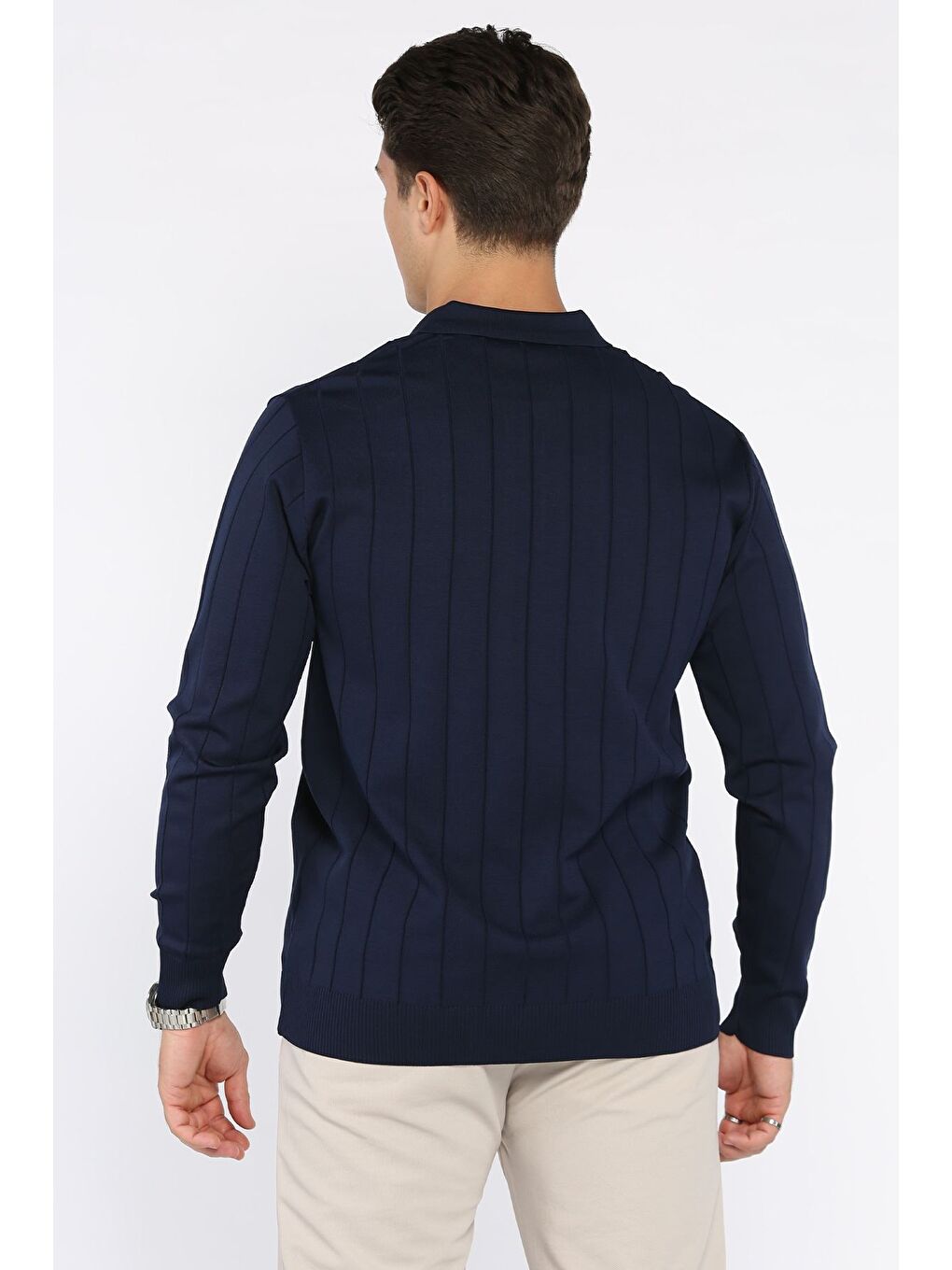 Lacivert Polo Yaka Yarım Fermuarlı Erkek Triko Kazak-2