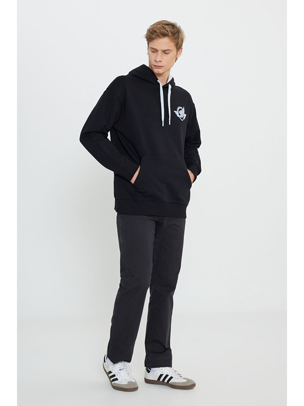 Regular Fit Normal Kesim Kapüşonlu İçi Polarlı Siyah Sweatshirt-2