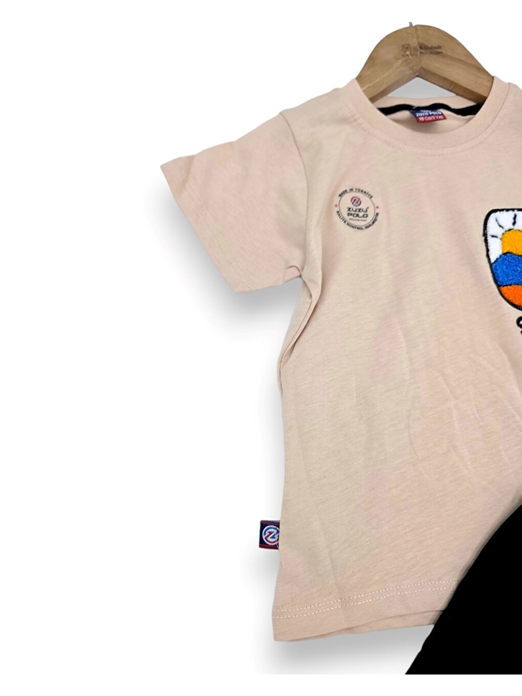 Bej Erkek Çocuk Yazlık Nakışlı T-shirt Ve Şortlu 2'li Alt Üst Takım-3