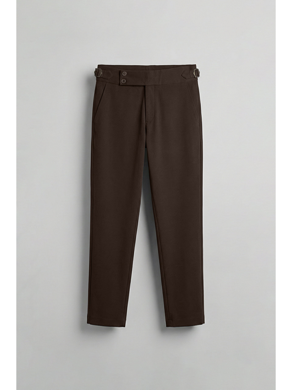 Erkek Slim Fit İtalyan Kesim Yan Tokalı Çift Düğmeli Pantolon Kahverengi