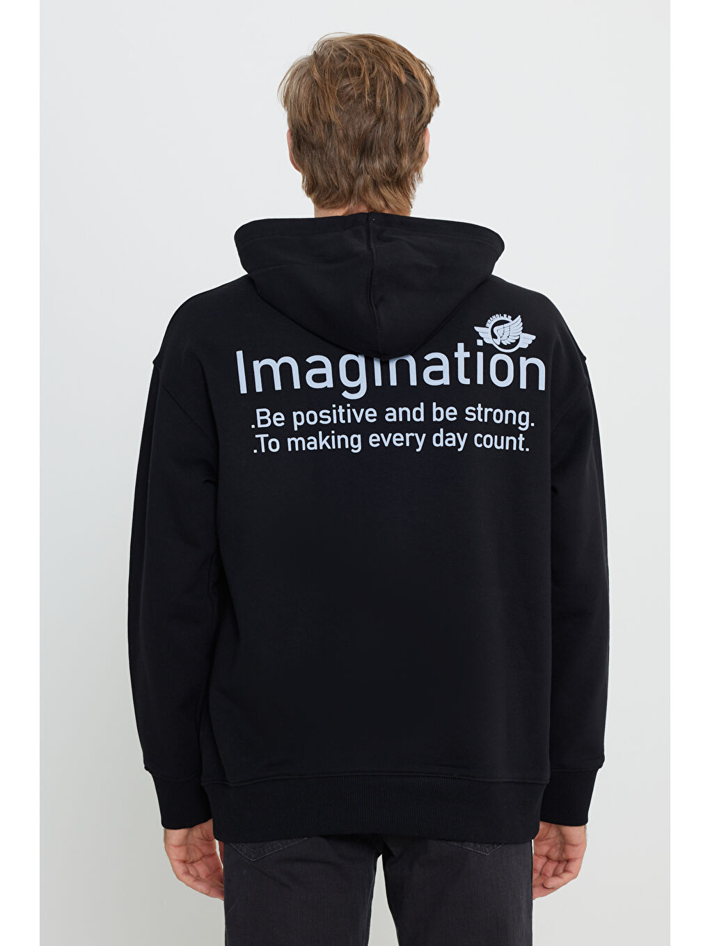 Regular Fit Normal Kesim Kapüşonlu İçi Polarlı Siyah Sweatshirt-4