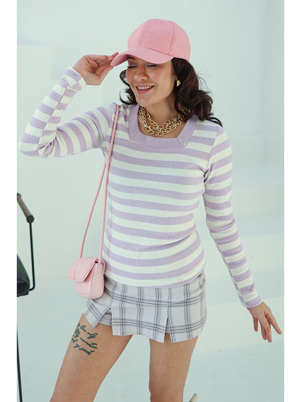 Çizgili Bluz Lila - 26523