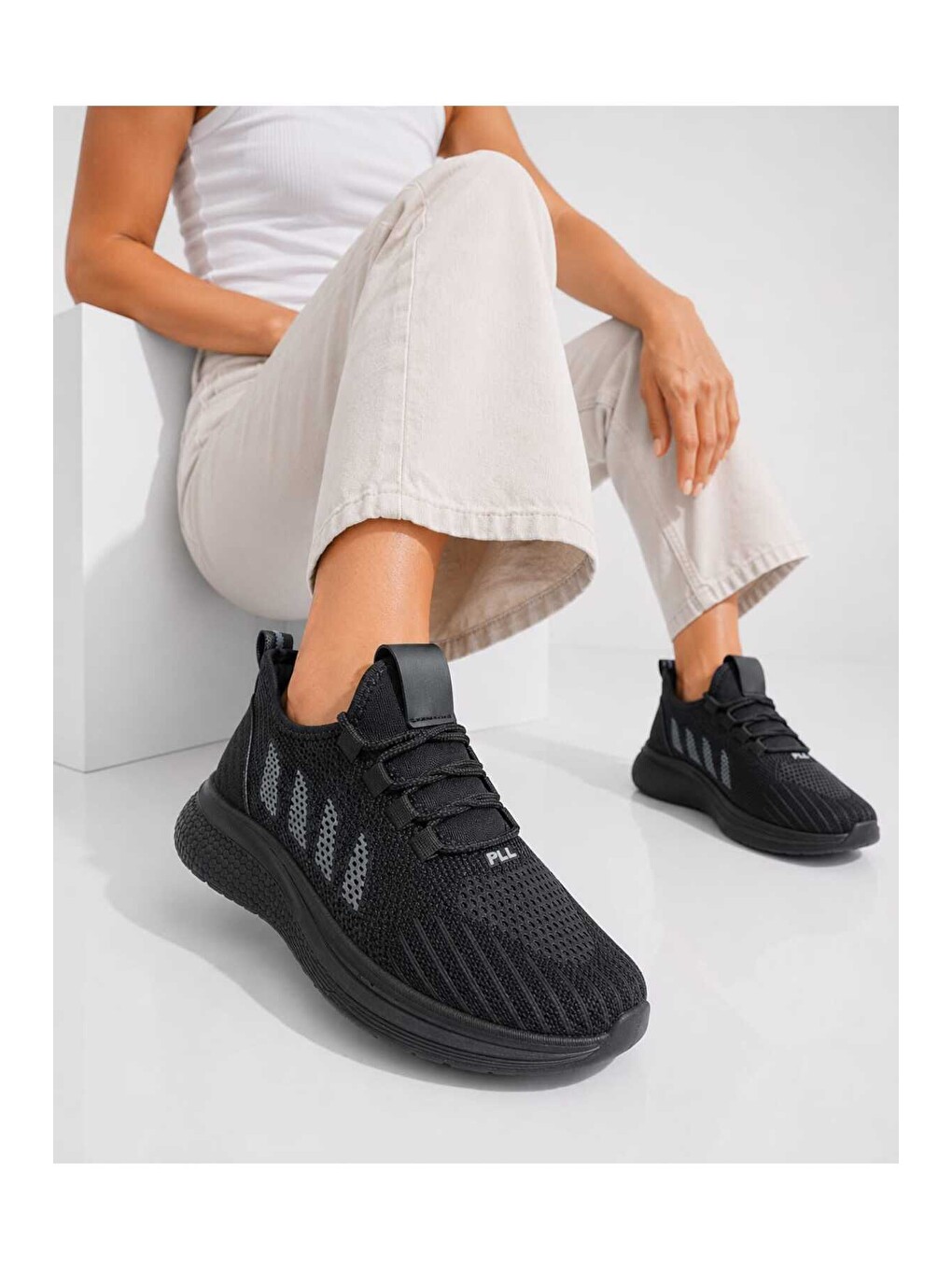 Siyah Unisex Hafif Taban, Nefes Alabilen, Triko Yüzey, Günlük Yürüyüş Spor Sneaker Ayakkabı-1