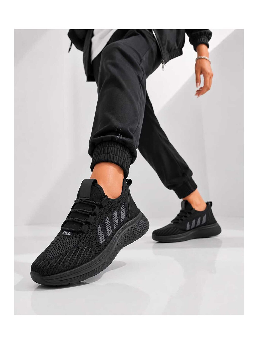 Siyah Unisex Hafif Taban, Nefes Alabilen, Triko Yüzey, Günlük Yürüyüş Spor Sneaker Ayakkabı-2