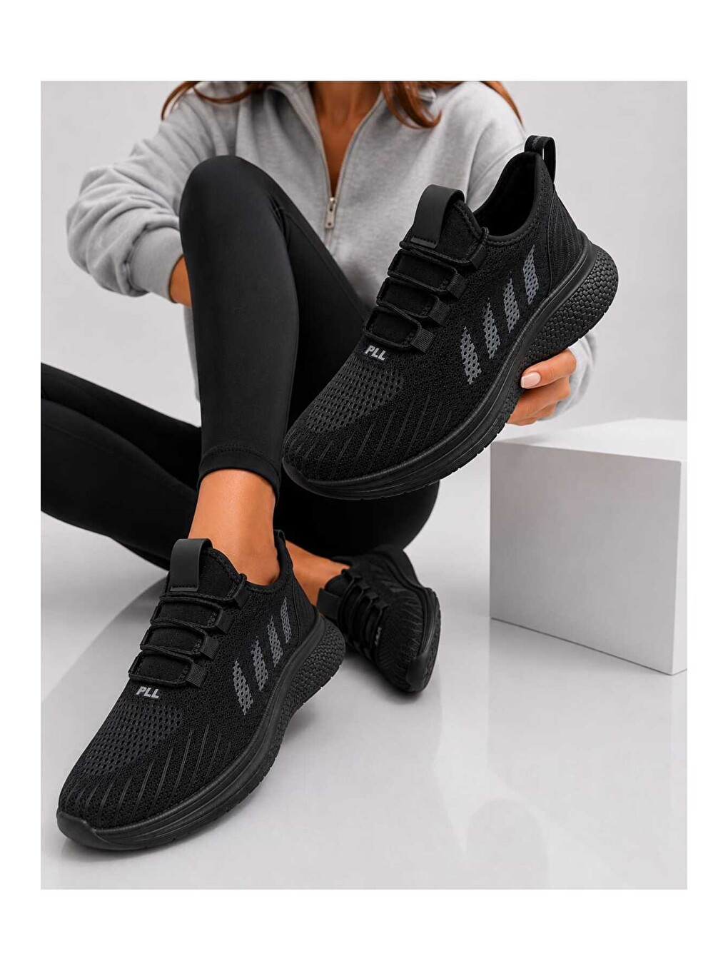 Siyah Unisex Hafif Taban, Nefes Alabilen, Triko Yüzey, Günlük Yürüyüş Spor Sneaker Ayakkabı-3