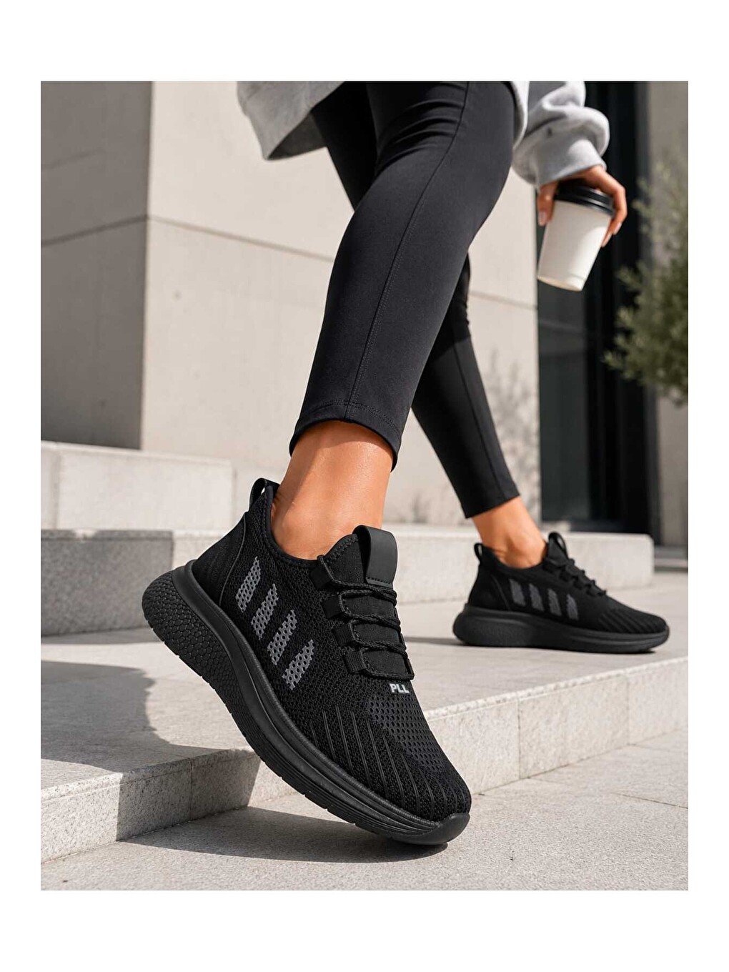 Siyah Unisex Hafif Taban, Nefes Alabilen, Triko Yüzey, Günlük Yürüyüş Spor Sneaker Ayakkabı-5