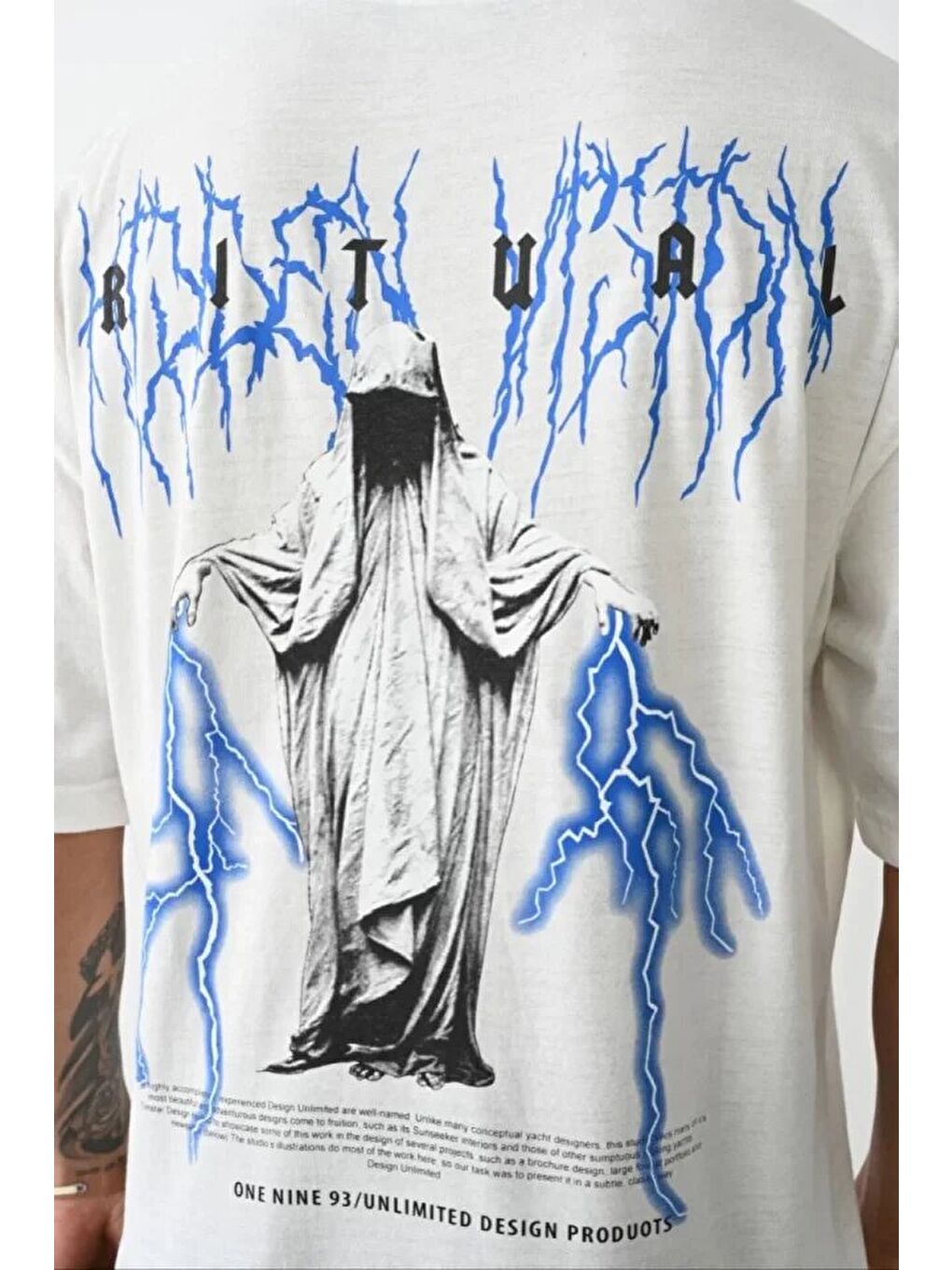 Unisex Baskılı Oversize T-Shirt - Beyaz-3