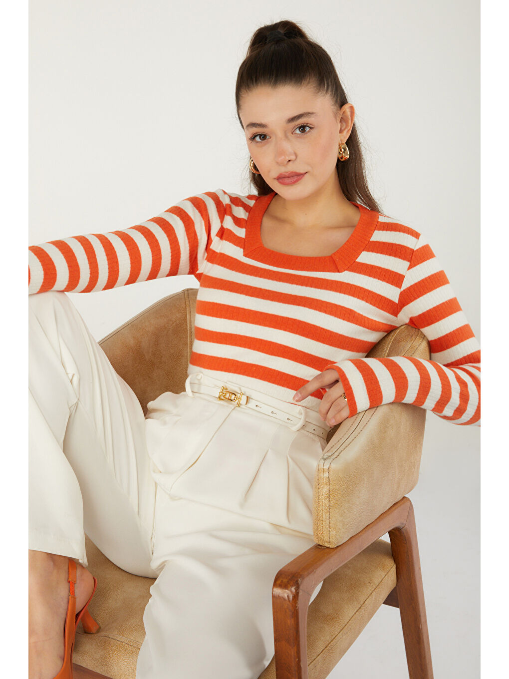 Çizgili Bluz Turuncu - 26523