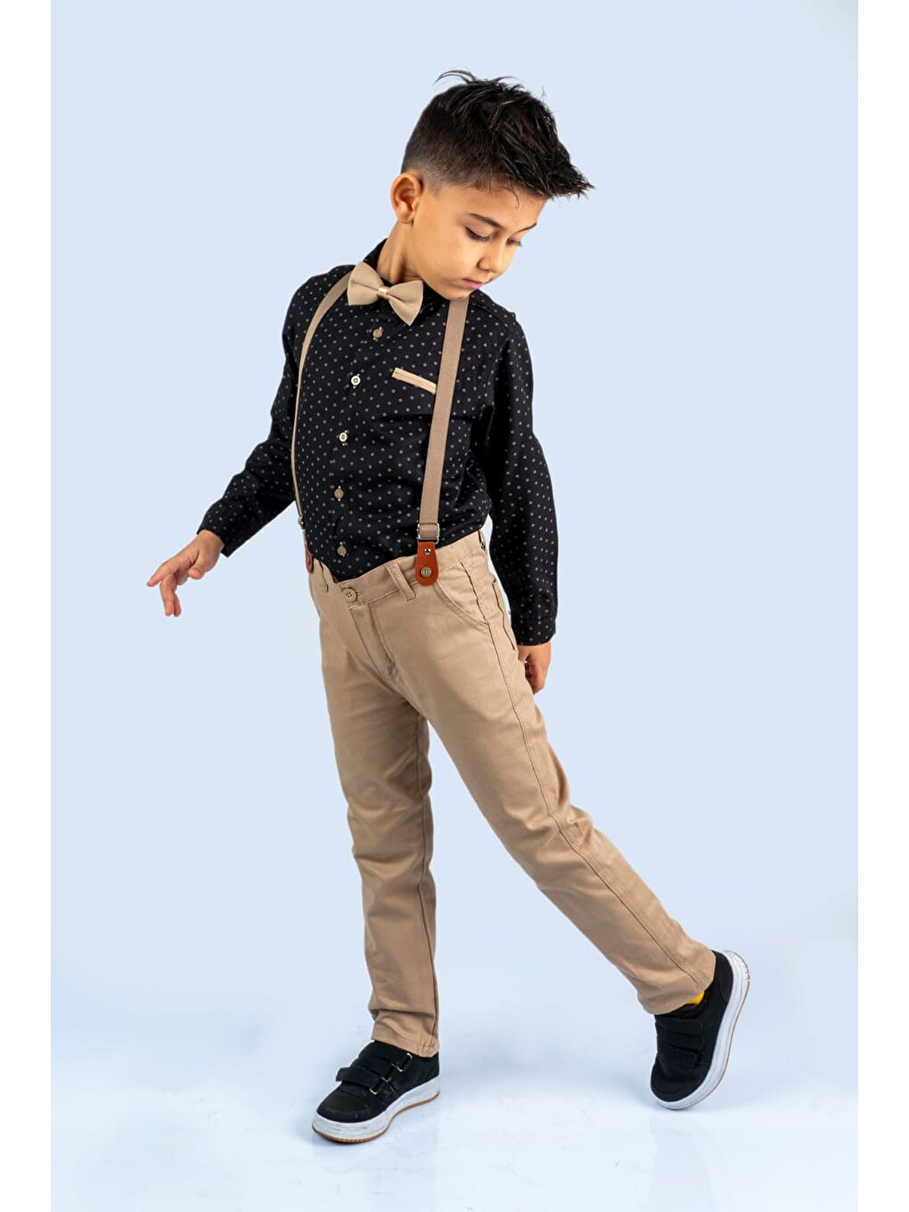 Siyah Baskılı Oxford Erkek Çocuk Takım MNK0479-2