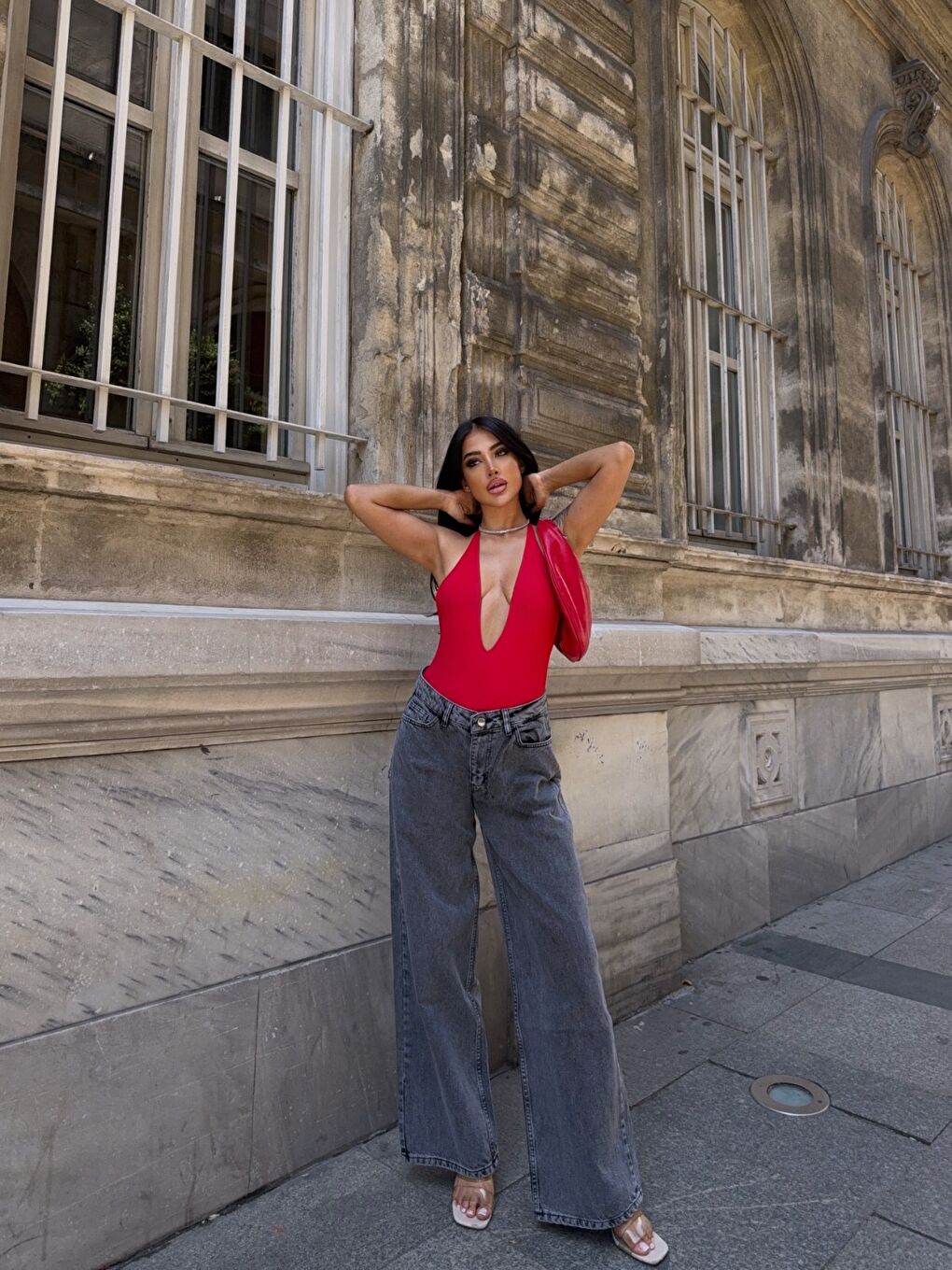 Paça Bol Antrasit Yüksek Bel Jean