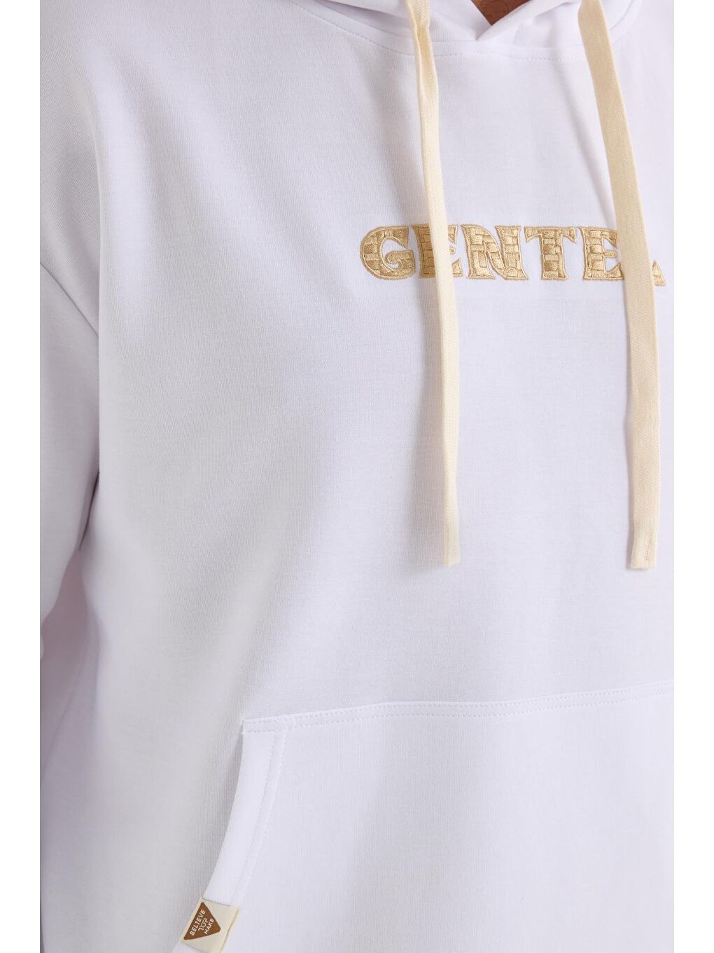 Erkek Oversize Geniş Kesim Pamuklu Baskılı Beyaz Kapüşonlu Sweatshirt-2