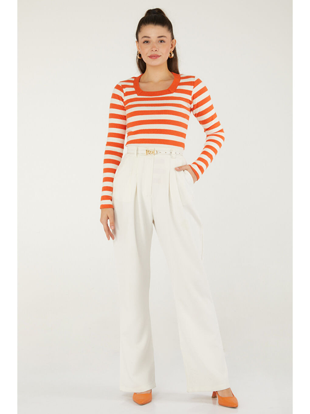 Çizgili Bluz Turuncu - 26523-1