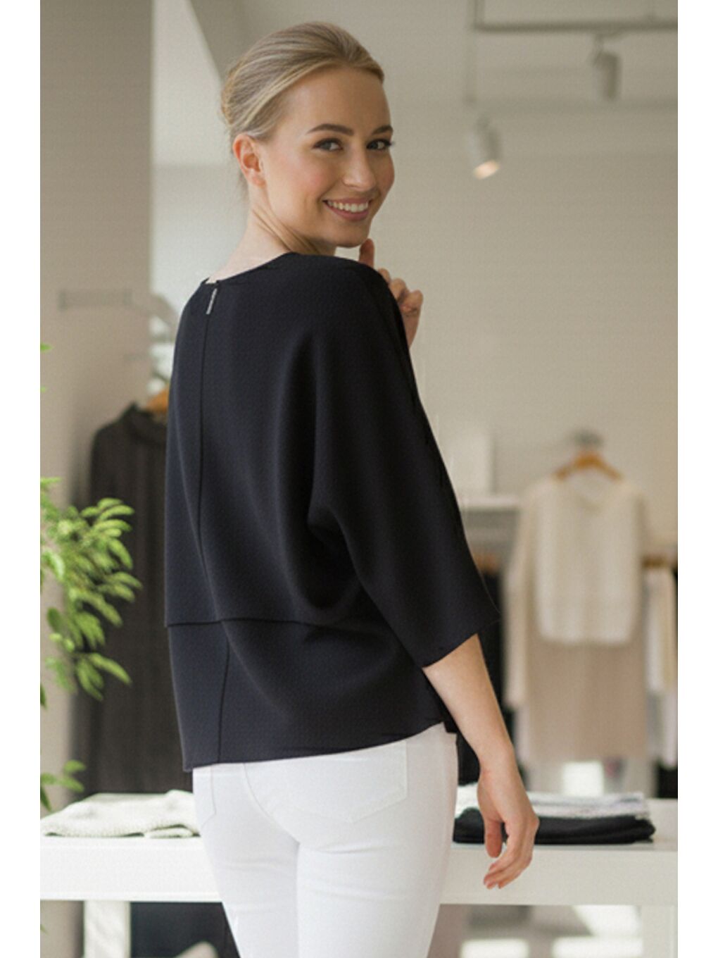 İtalyan Siyah Bisiklet Yaka Kısa Kol Casual Akrilik Geniş Kesim Oversize Triko Kazak 73 65-7