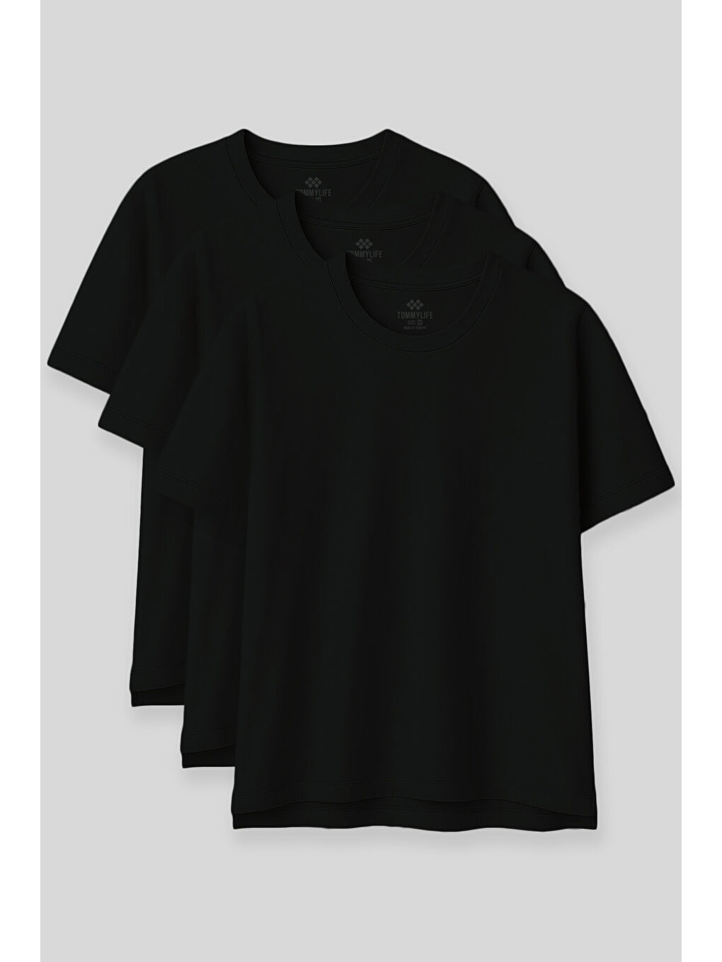 Oversize Fit Basic O Yaka 3lü Paket Siyah Kadın T-Shirt  97285