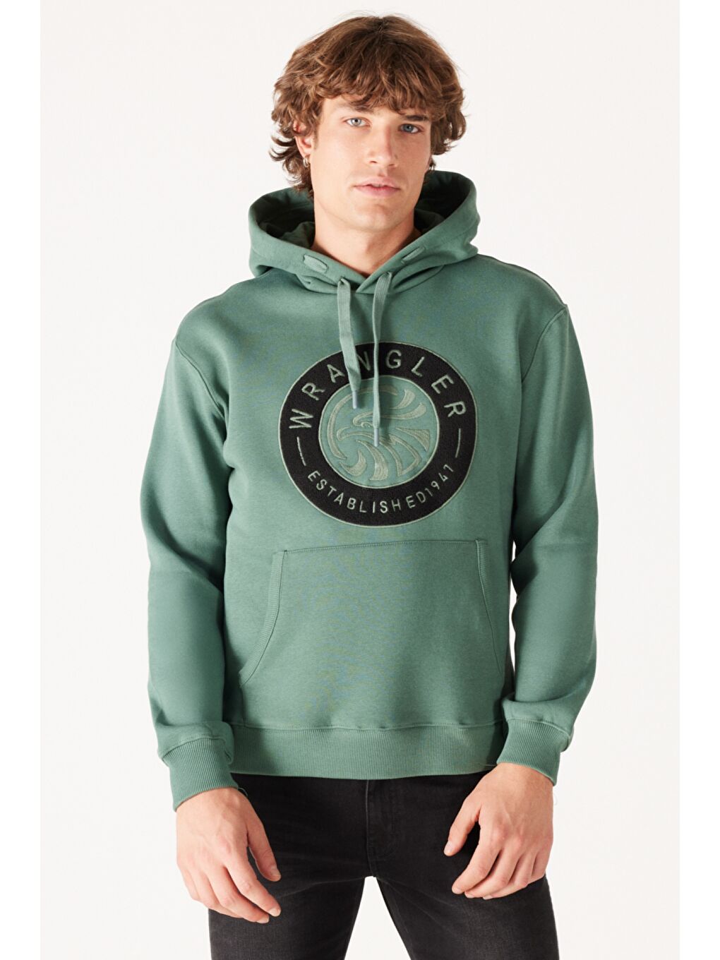 Regular Fit Normal Kesim Kapüşonlu İçi Polarlı Yeşil Sweatshirt-1