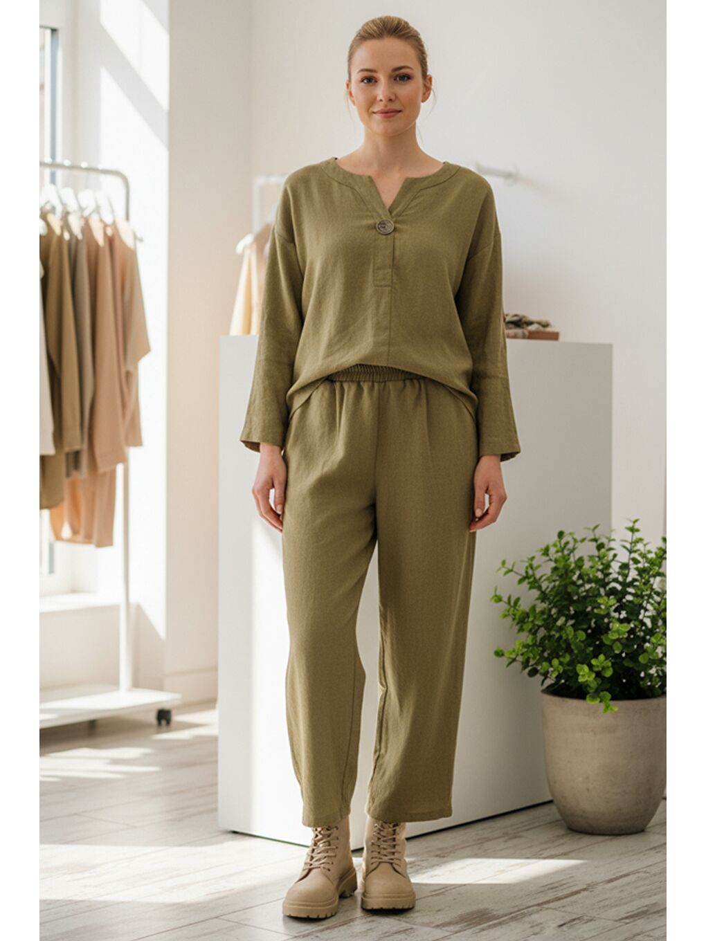 Sarı İtalyan Hardal Uzun Kol Lastikli Bel İnce Fitilli Kadife Dokuma Alt Üst Takım 67/64 103/58-1