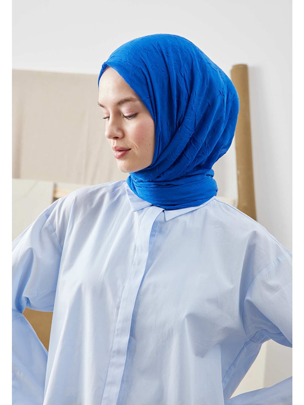 Bambu Şal Saks Mavisi-2