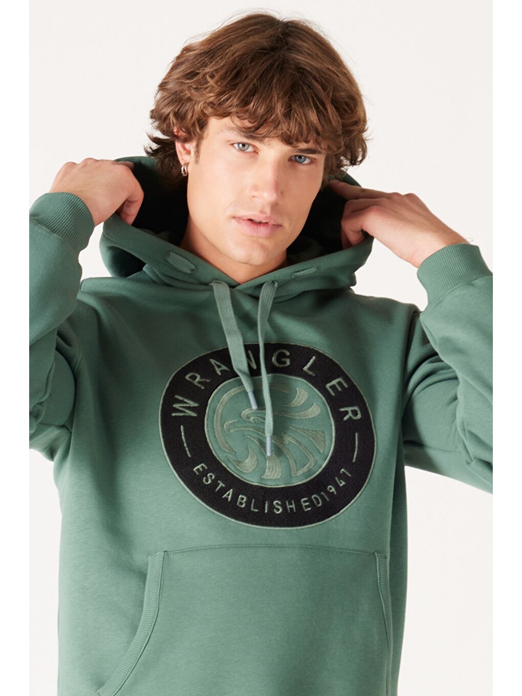 Regular Fit Normal Kesim Kapüşonlu İçi Polarlı Yeşil Sweatshirt-2