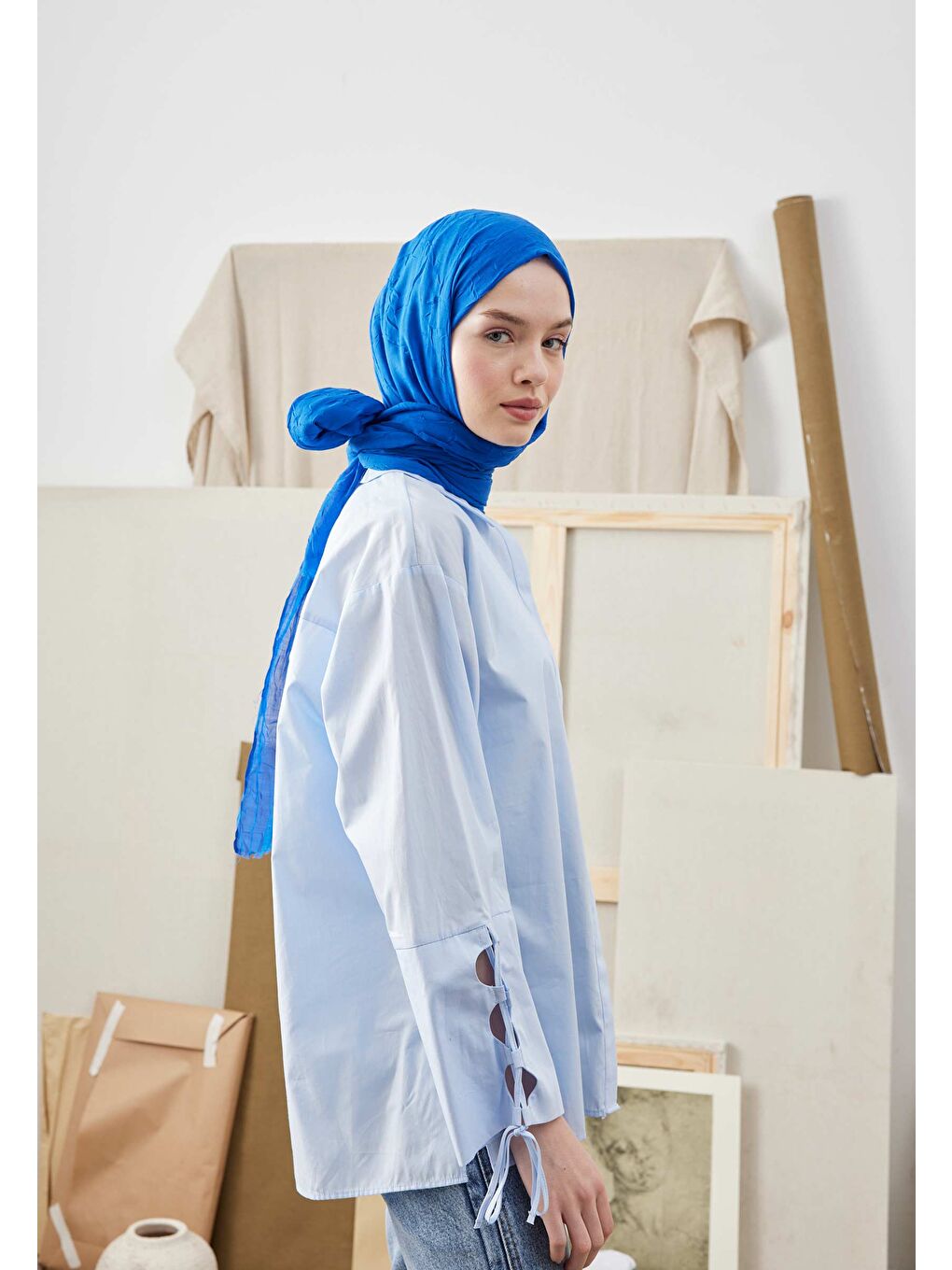 Bambu Şal Saks Mavisi-3