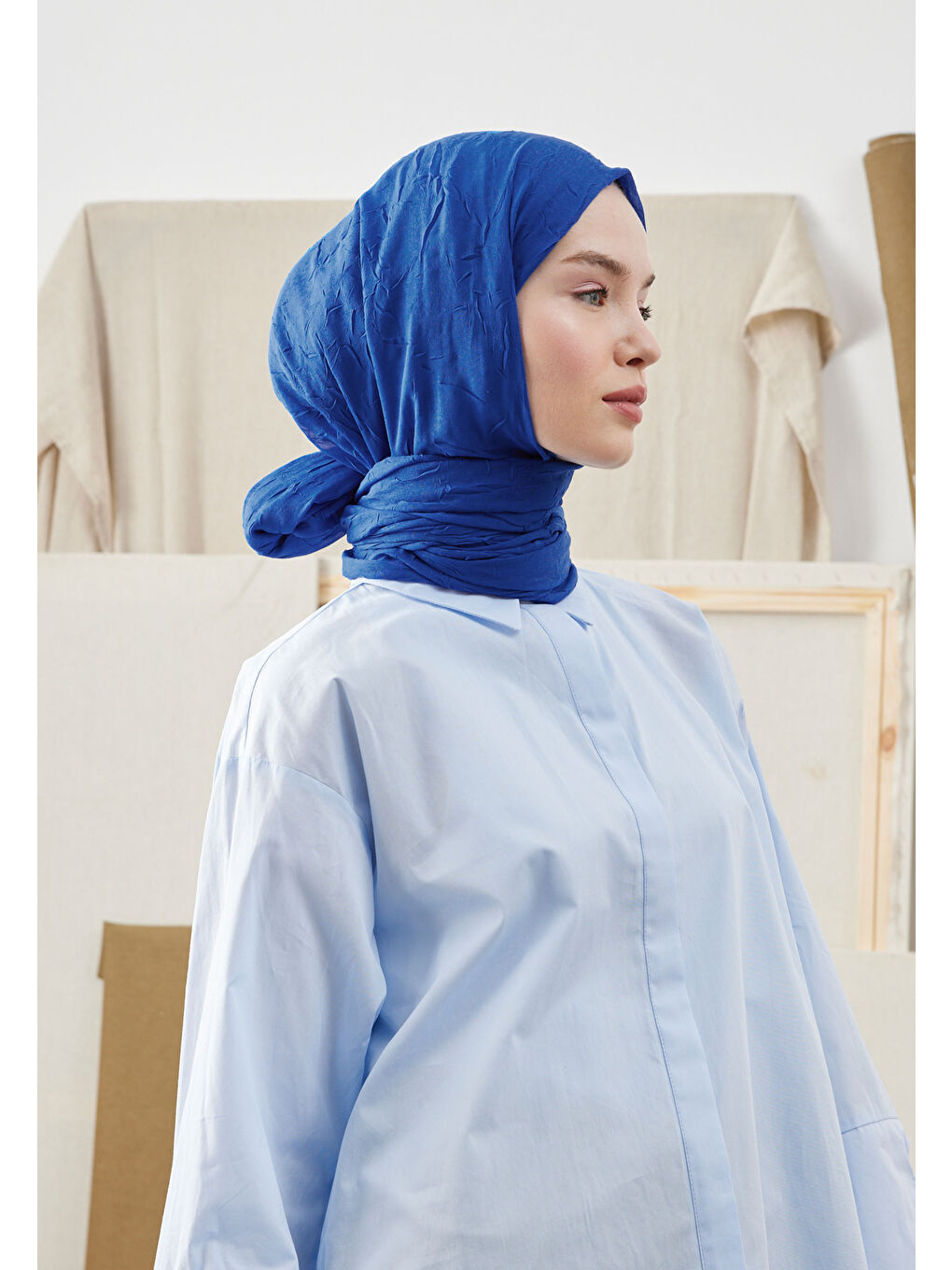 Bambu Şal Saks Mavisi-4