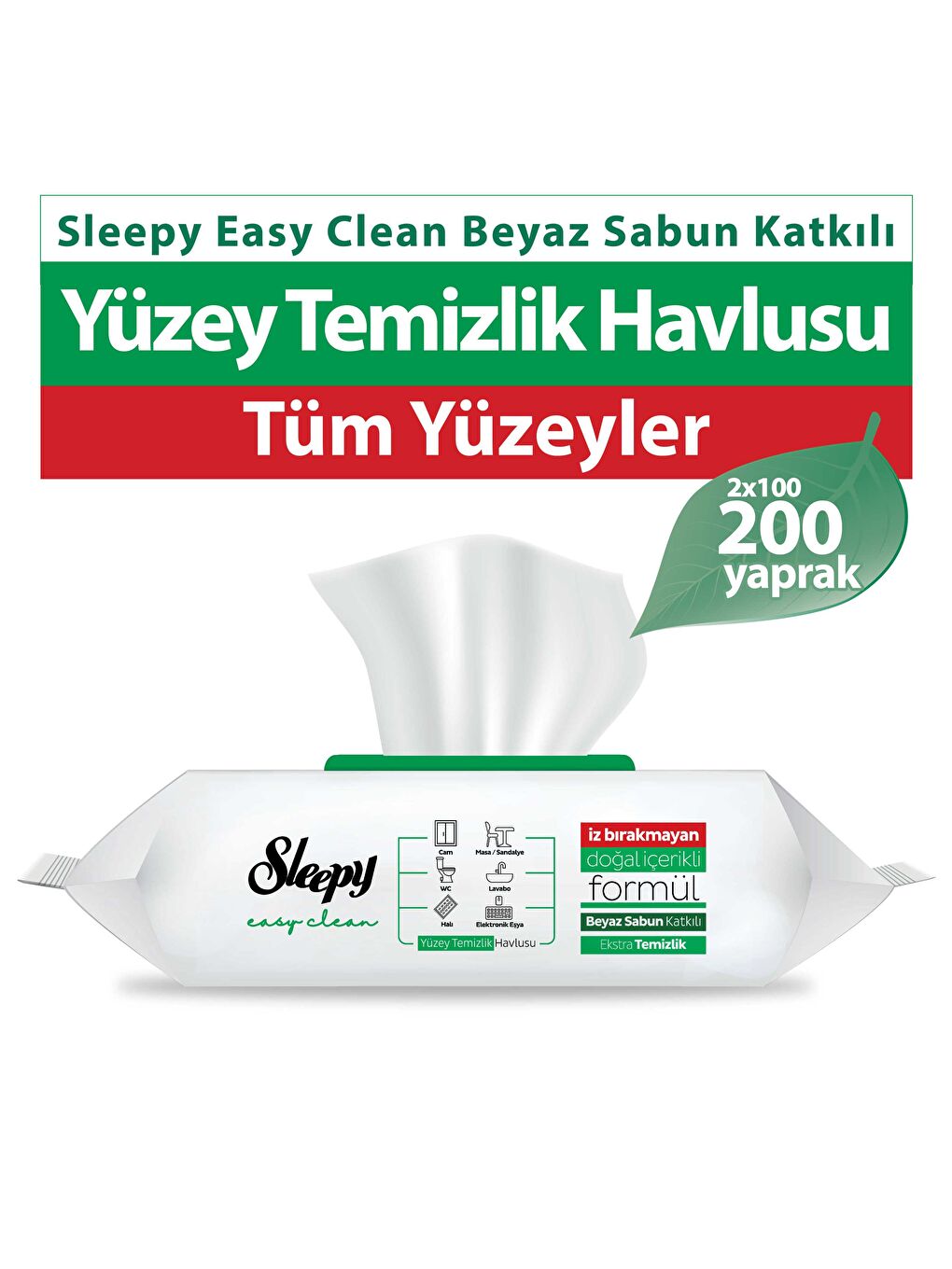 Easy Clean Beyaz Sabun Katkılı Yüzey Temizlik Havlusu&Mendili 2x100 (200 Yaprak)