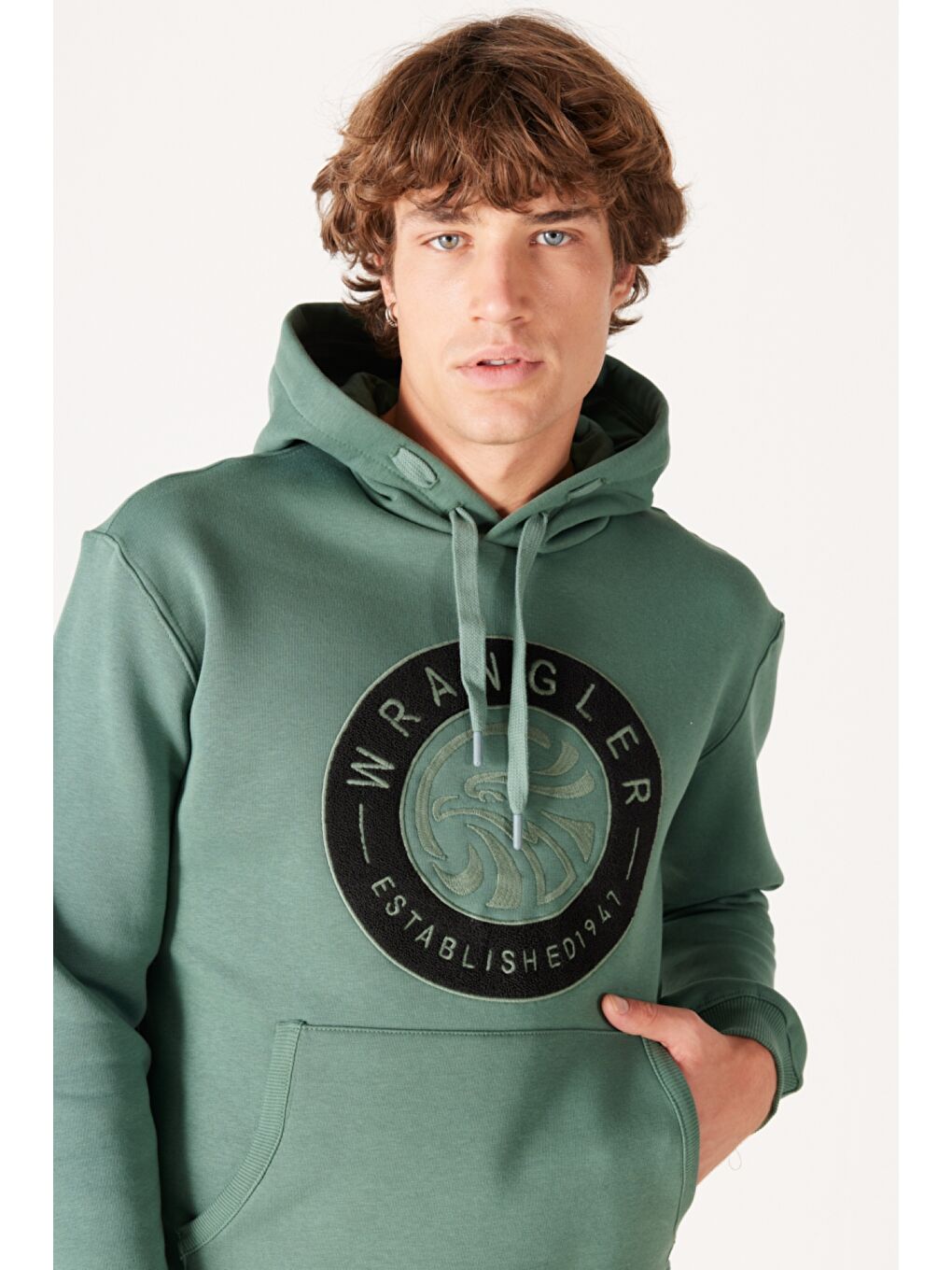 Regular Fit Normal Kesim Kapüşonlu İçi Polarlı Yeşil Sweatshirt-3