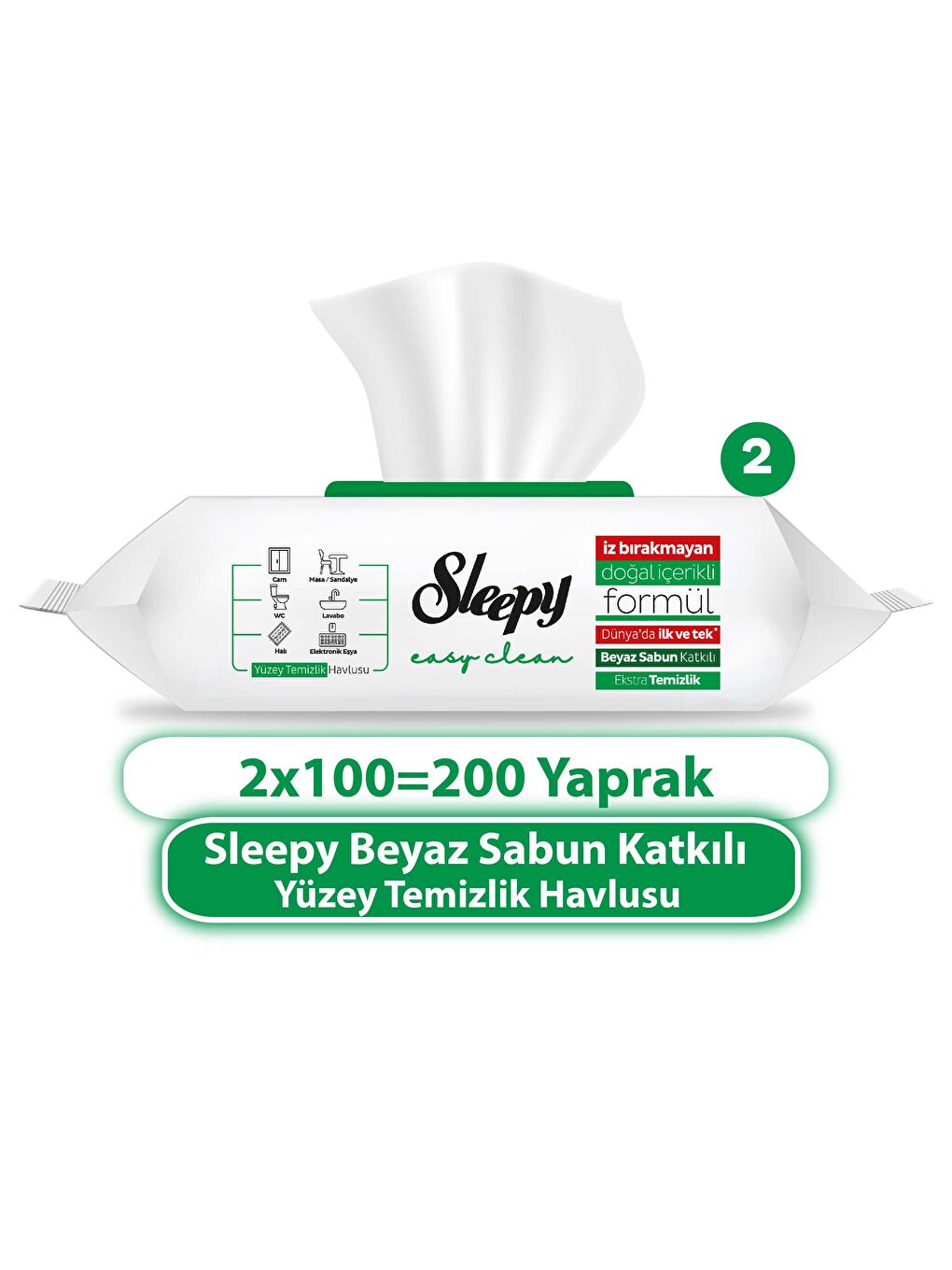 Easy Clean Beyaz Sabun Katkılı Yüzey Temizlik Havlusu&Mendili 2x100 (200 Yaprak)-1