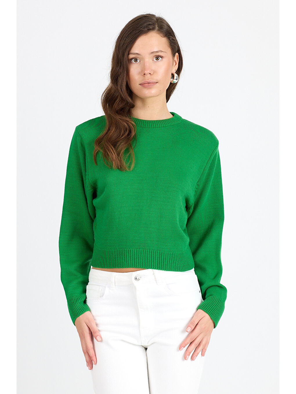 Yeşil Kadın Bisiklet Yaka Triko Bluz 048 (Standart Beden s-m-l-xl Beden Uyumludur)