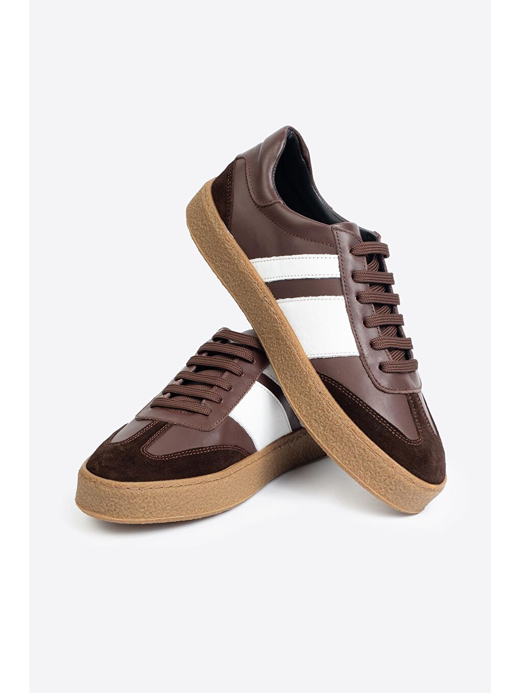 Kahverengi Şerit Detaylı Klasik Deri Spor Ayakkabı-4