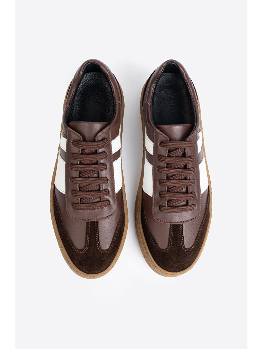 Kahverengi Şerit Detaylı Klasik Deri Spor Ayakkabı-5