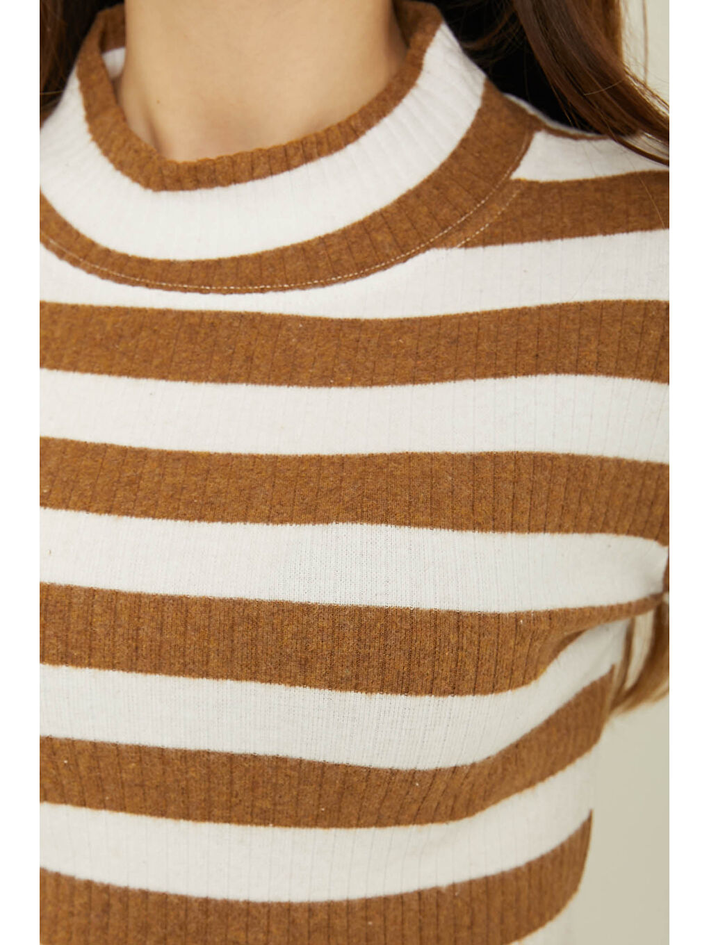 Kahverengi Çizgili Crop Bady Kahve - 26772-4