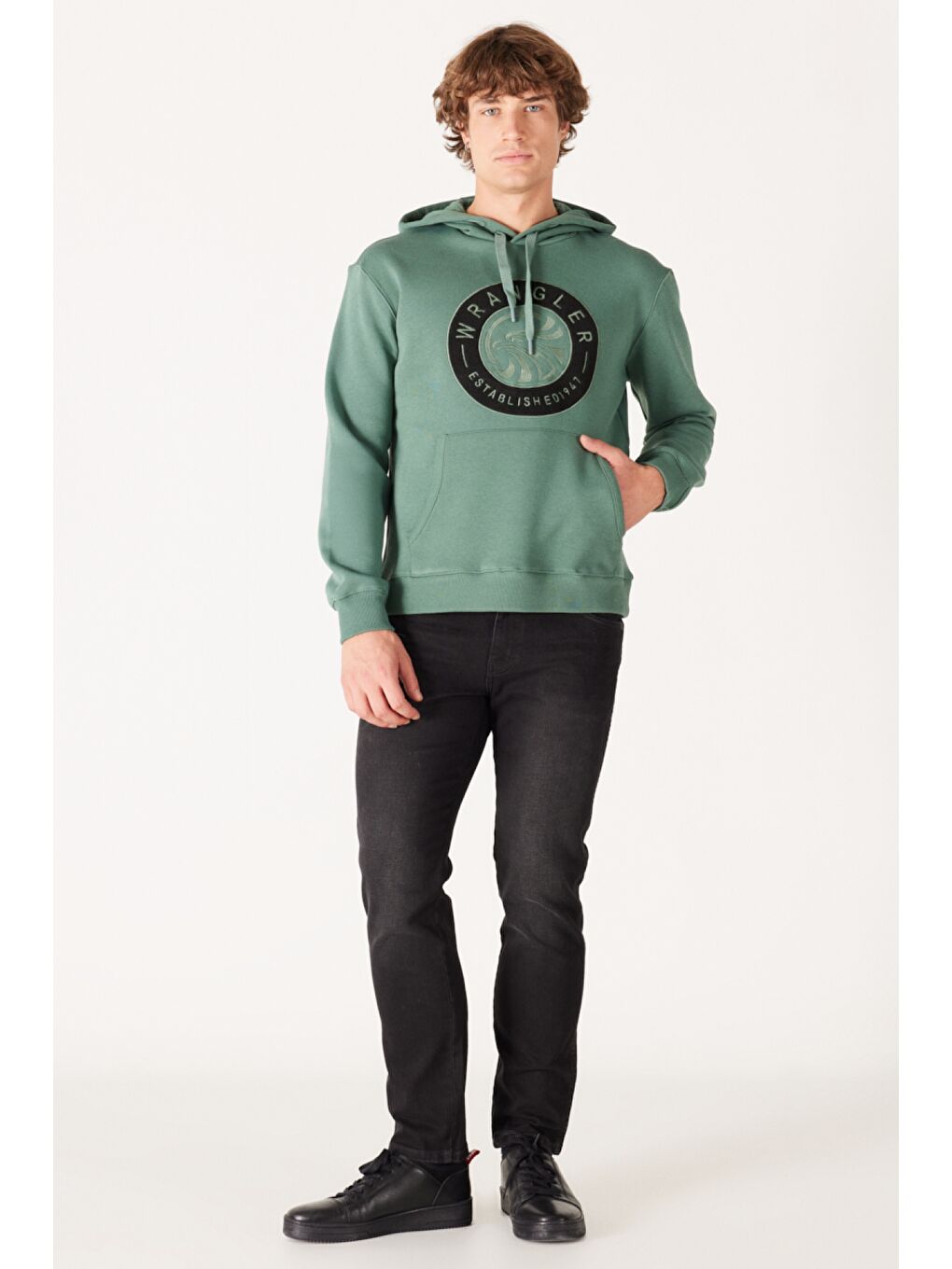 Regular Fit Normal Kesim Kapüşonlu İçi Polarlı Yeşil Sweatshirt-4