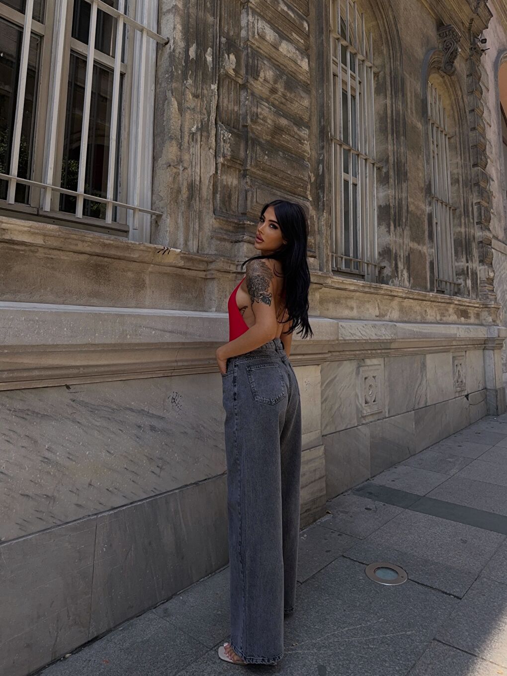 Paça Bol Antrasit Yüksek Bel Jean-2