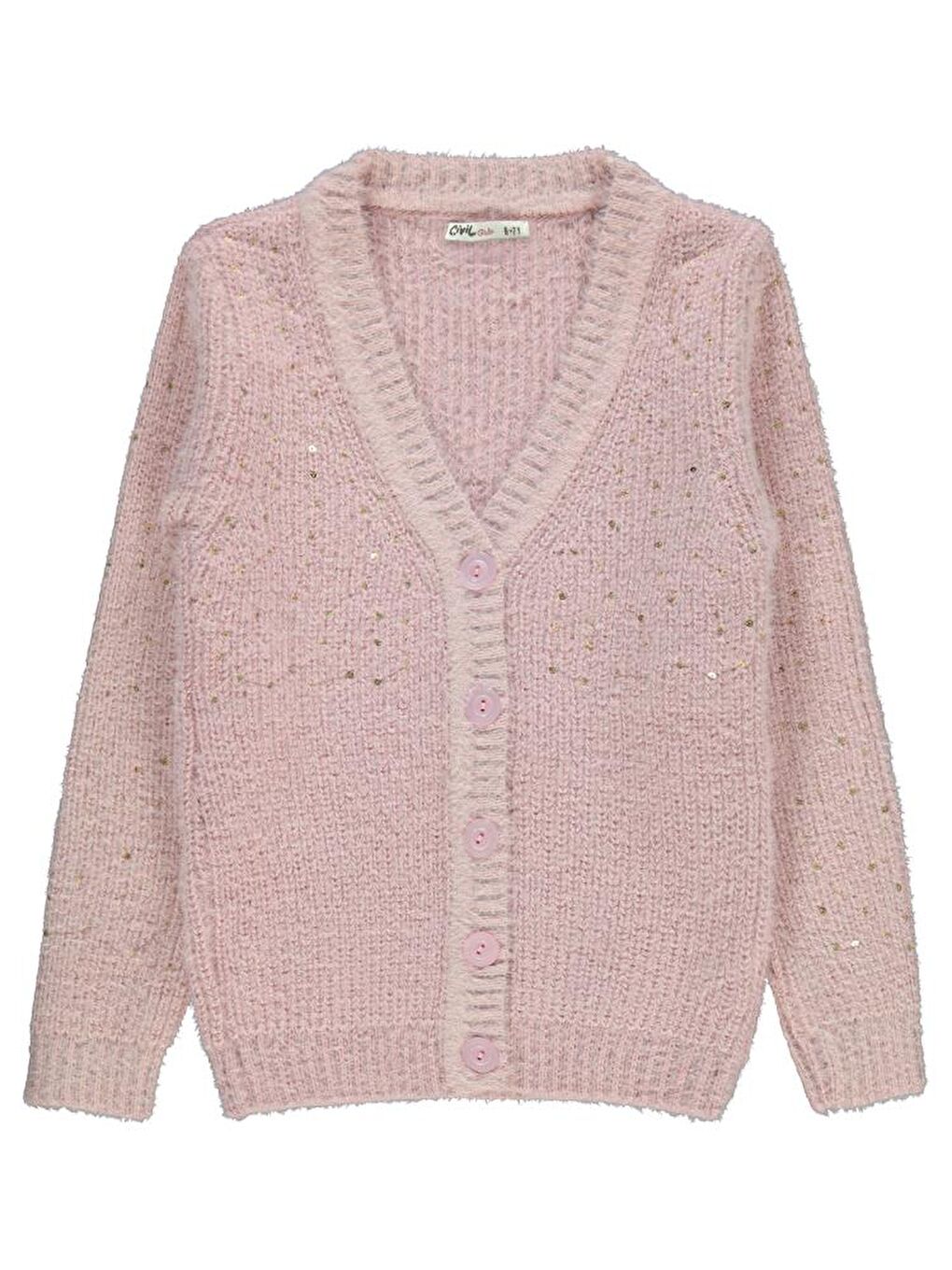 Pembe Girls Pul Nakışlı 6-9 Yaş Hırka - Pudra 8-9 Yaş