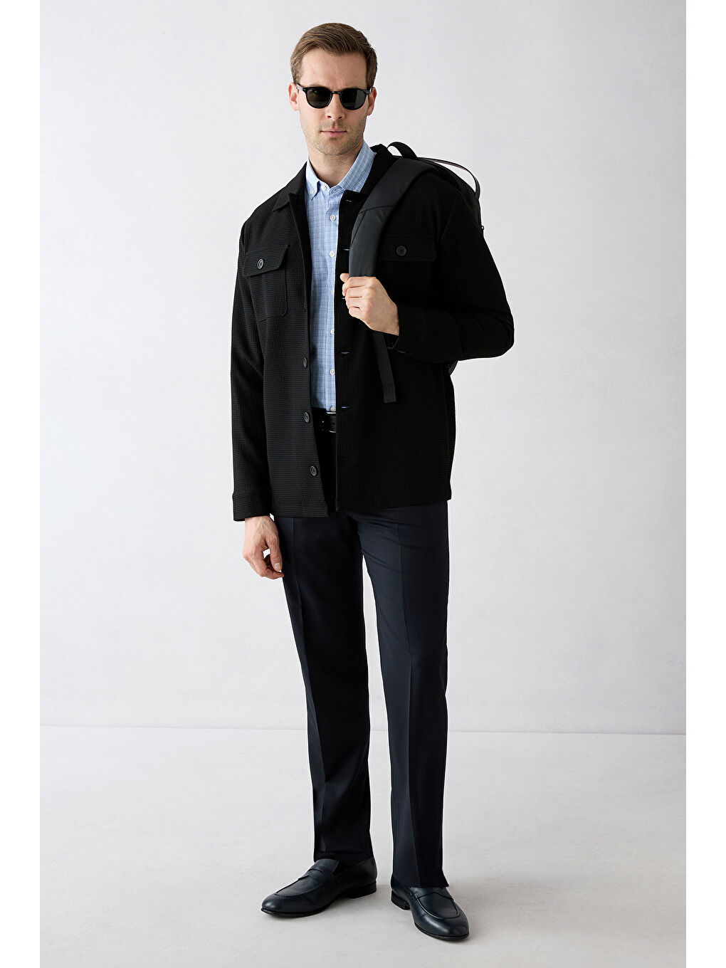 Mavi Uzun Kol Slim Fit Cepli Ekose Pamuklu Kolay Ütülenebilir Gömlek-7