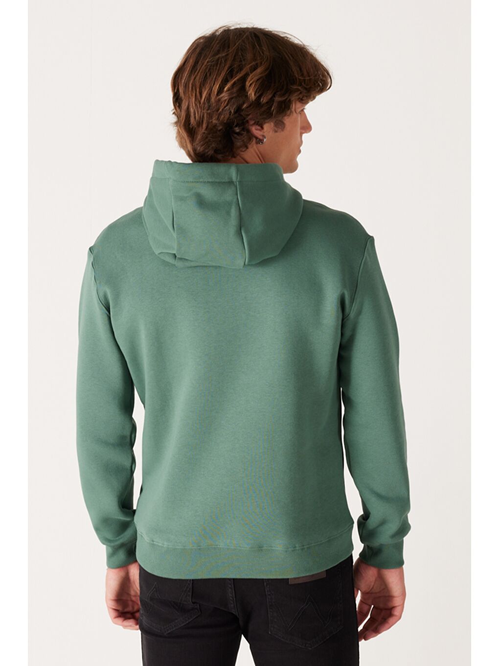Regular Fit Normal Kesim Kapüşonlu İçi Polarlı Yeşil Sweatshirt-5