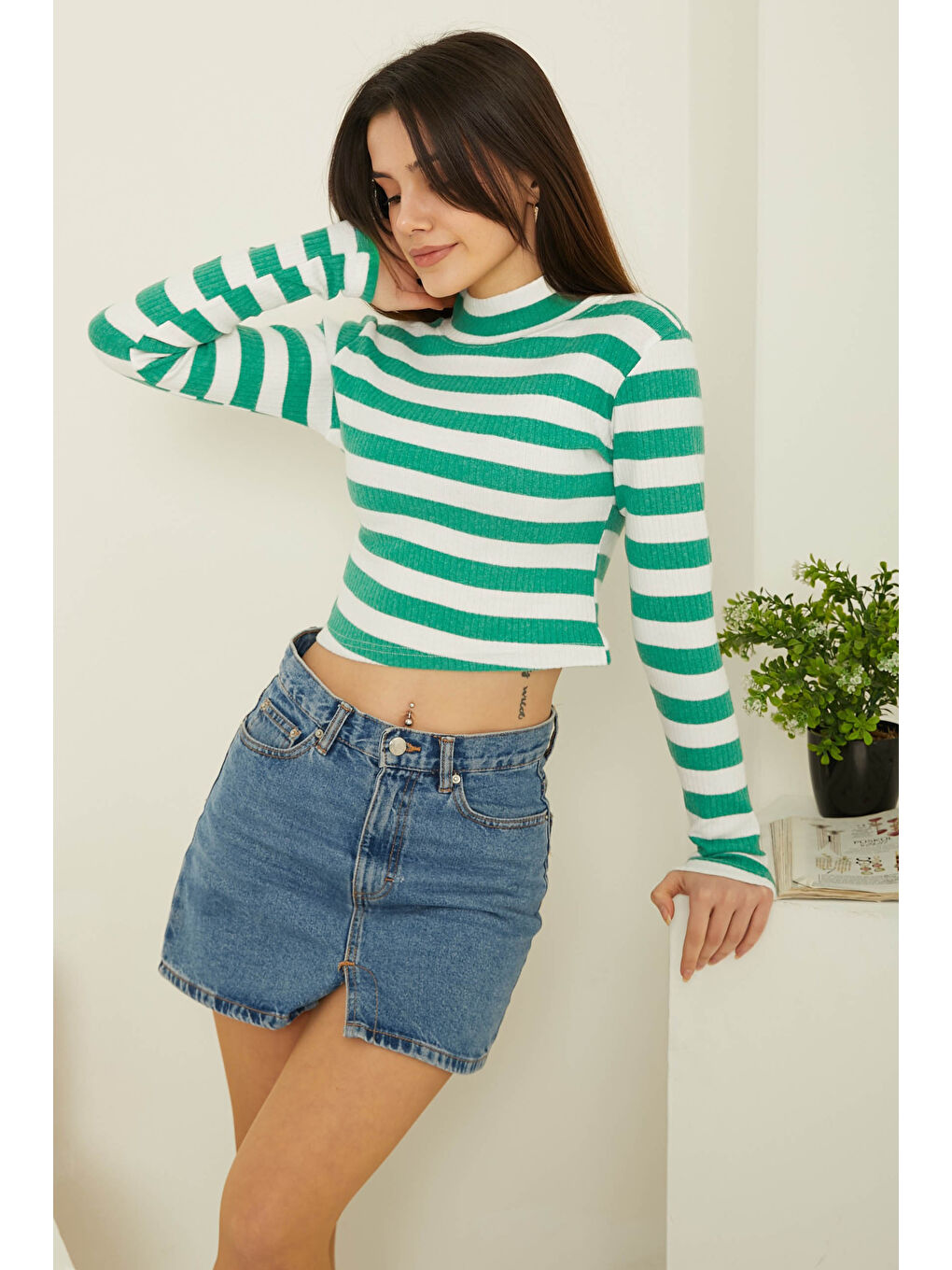 Yeşil Çizgili Crop Bady Yesil - 26772