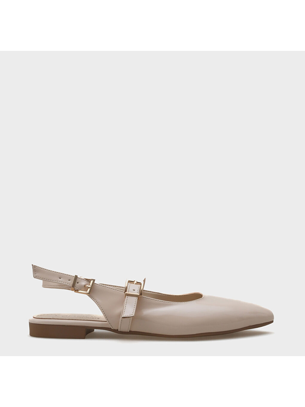 Ekru Anna Arkası Açık Bantlı Toka Detaylı Sivri Burunlu Kadın Babet