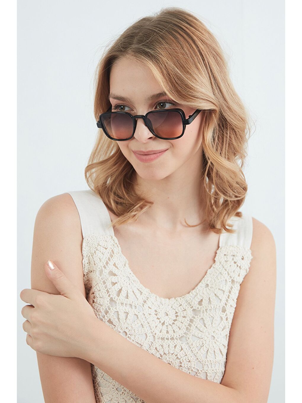 Sarı Kare Kemik Çerçeveli Güneş Gözlüğü-2