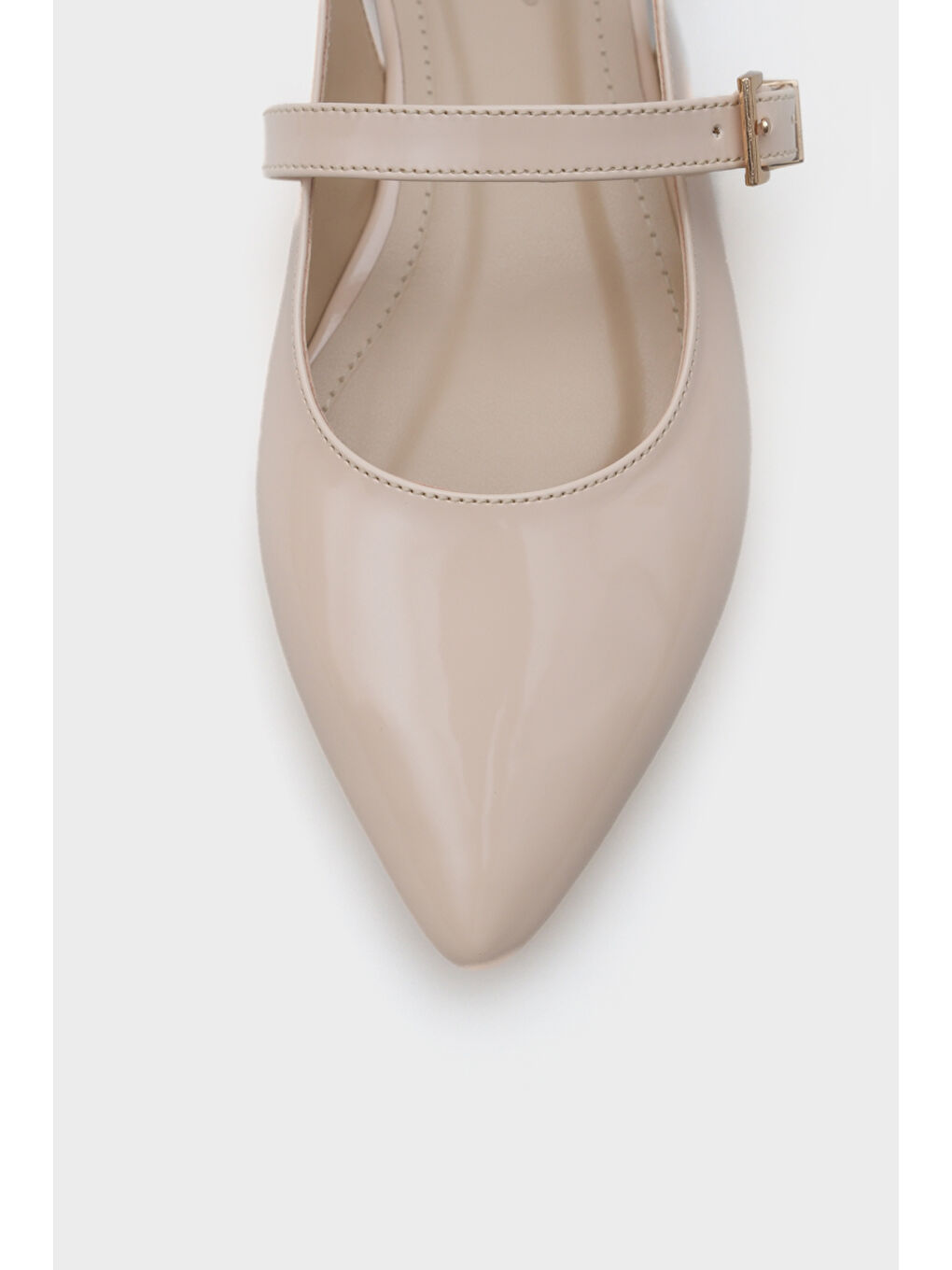 Ekru Anna Arkası Açık Bantlı Toka Detaylı Sivri Burunlu Kadın Babet-2