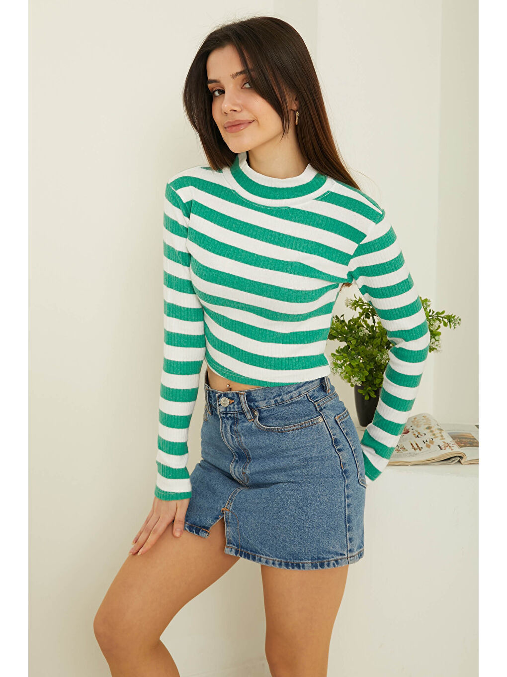Yeşil Çizgili Crop Bady Yesil - 26772-2