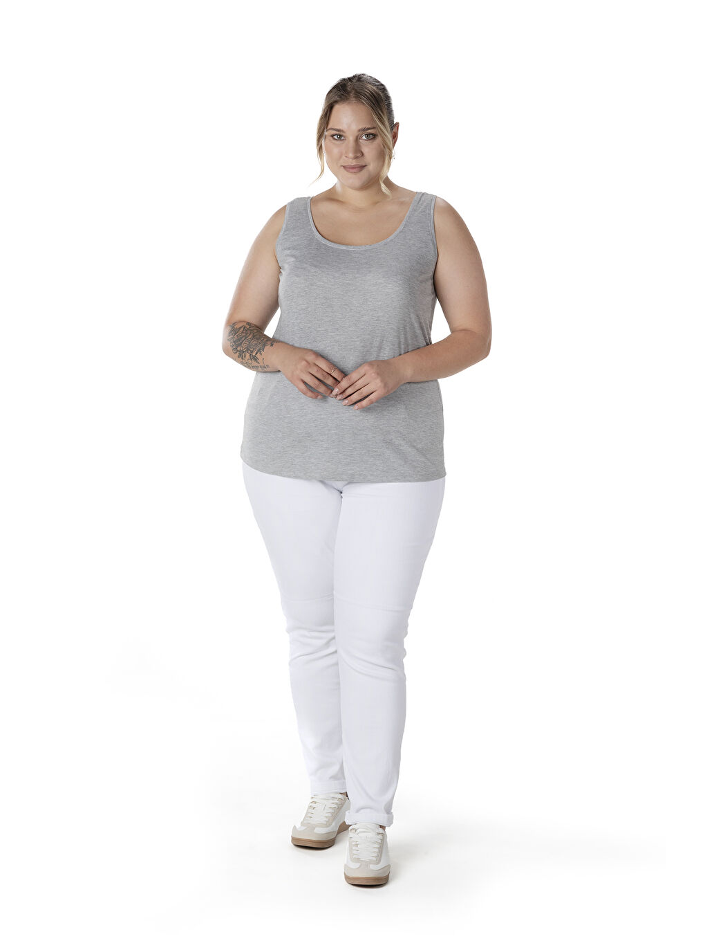 Gri Büyük Beden Sıfır Kol Basic Atlet 1097164-1