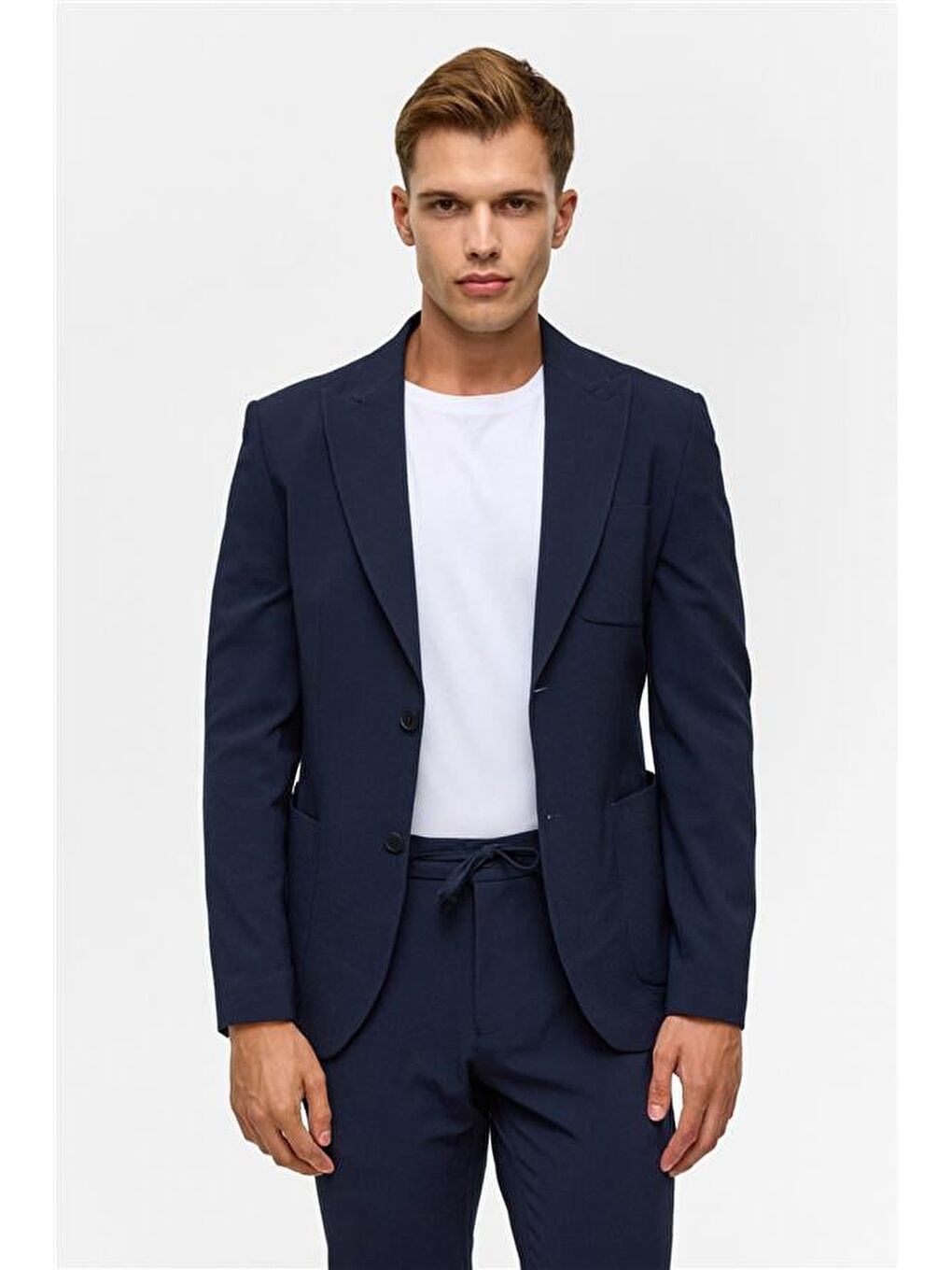 Lacivert Slim Desenli Sivri Yaka 6 Drop Blazer Ceket