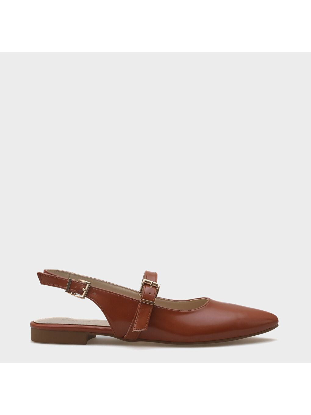 Kahverengi Anna Arkası Açık Bantlı Toka Detaylı Sivri Burunlu Kadın Babet