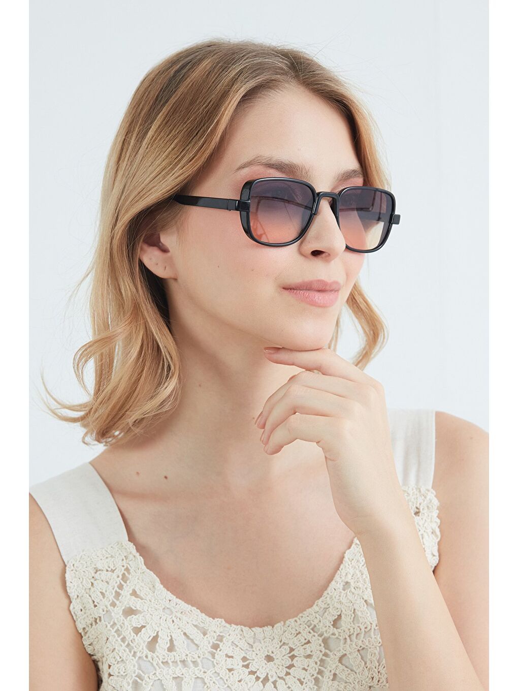 Sarı Kare Kemik Çerçeveli Güneş Gözlüğü-3