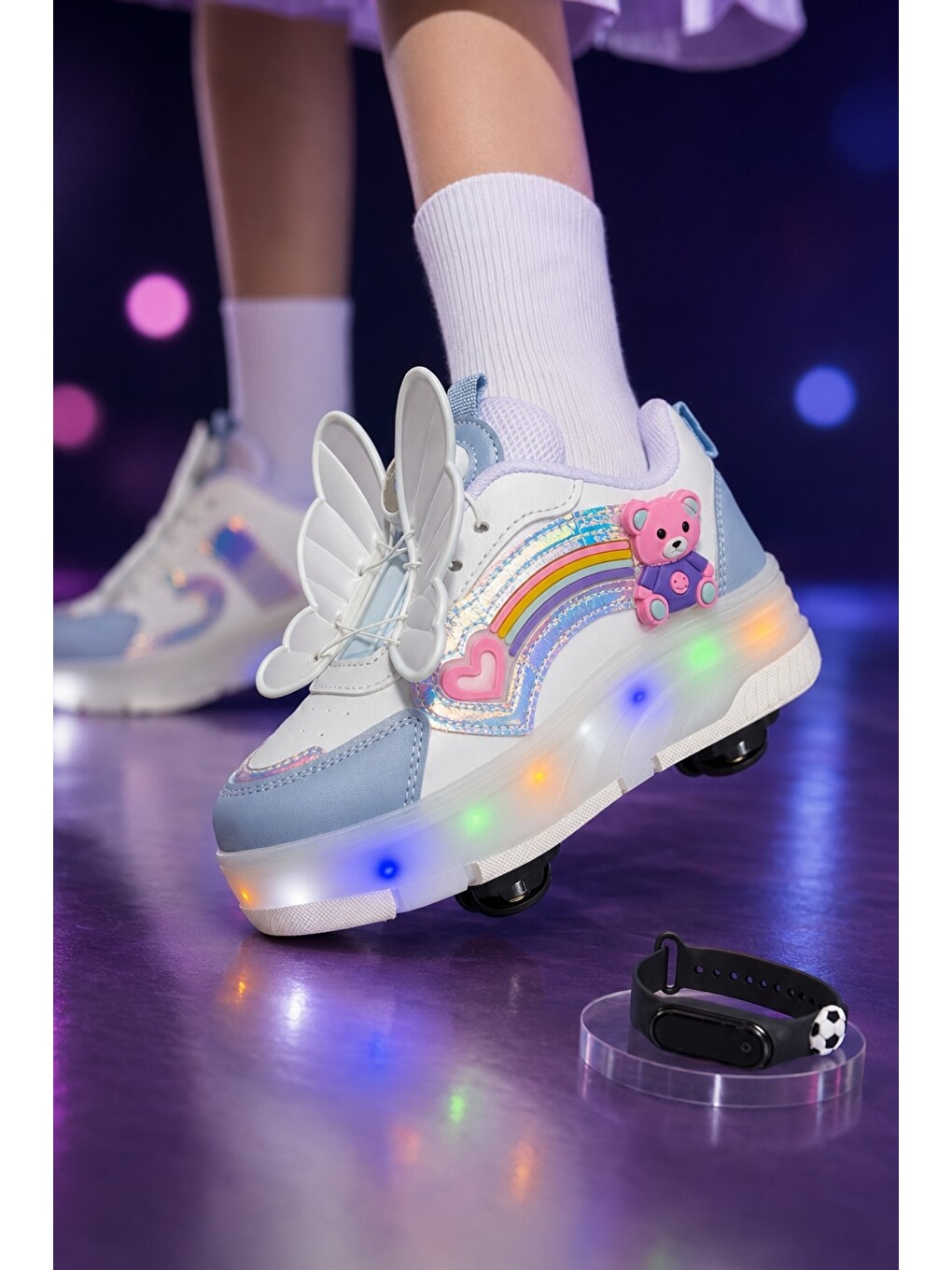 Mavi Çocuk Işıklı Patenli Tekerlekli Sneaker Spor Ayakkabı