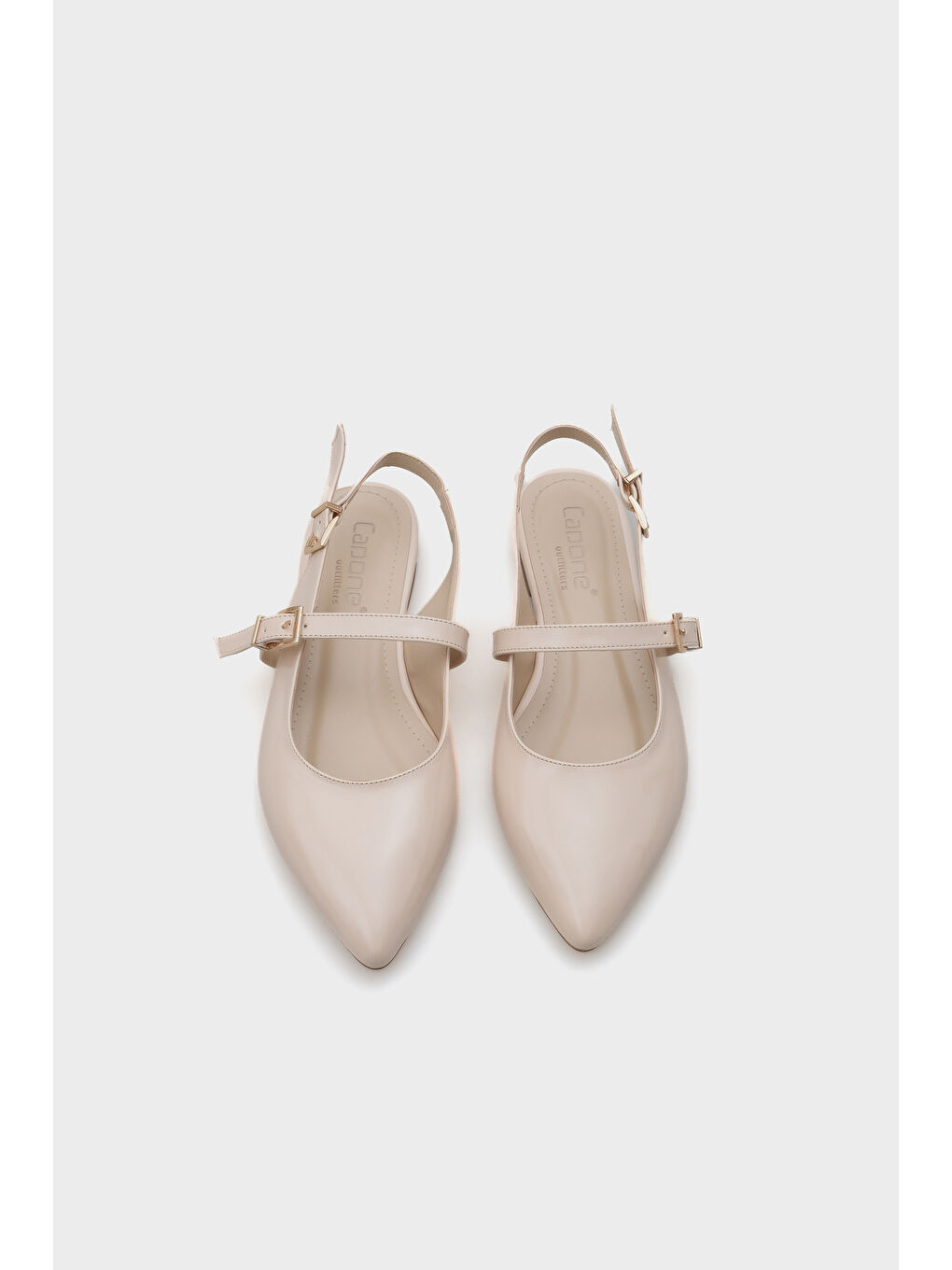 Ekru Anna Arkası Açık Bantlı Toka Detaylı Sivri Burunlu Kadın Babet-5