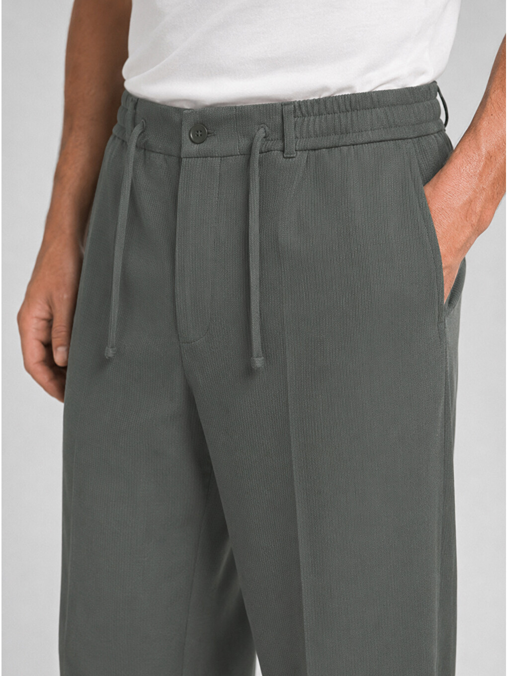 Erkek Haki Relax Fit Bağcıklı Baggy Pantolon-3
