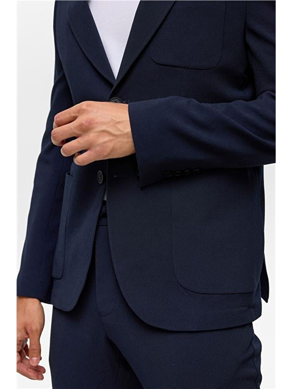 Lacivert Slim Desenli Sivri Yaka 6 Drop Blazer Ceket-1