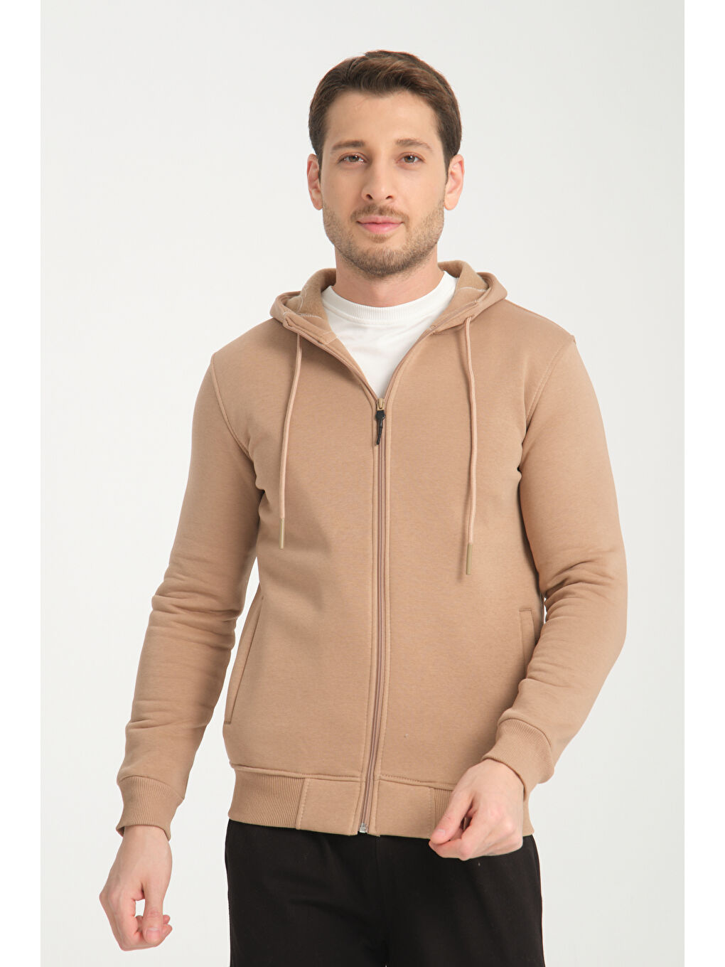 Rodi Bej 3 İplik  Kapüşonlu Fermuarlı Sweatshirt 6052